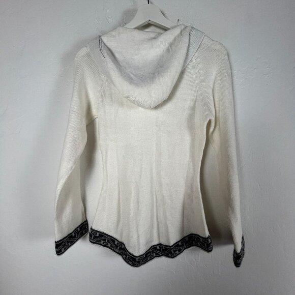 Womens Alpaca Hooded Sweater White Inca Pattern Knit Lace-Up Tassel Pullover - Picture 2 of 6